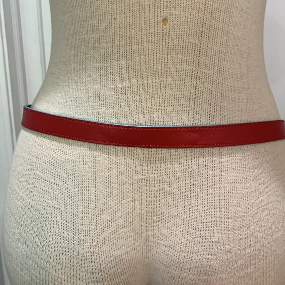 Red and turquoise reversible belt with gold bee buckle